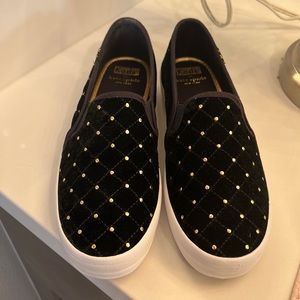 Keds by Kate Spade brand new size 7.5 Velvet black and gold shoes